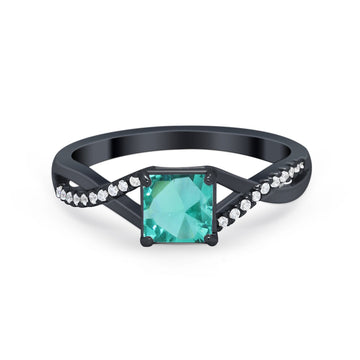 Infinity Shank Princess Cut Engagement Ring Black Tone, Simulated Paraiba Tourmaline CZ 925 Sterling Silver